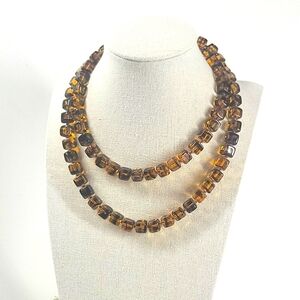 VTG Czech Glass Necklace Brown Honey Caramel Graduated Bead 31.5"